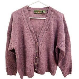 Outback Red Cardigan Womens L Marled Dark Lavender Grandpa VNeck Button Closure